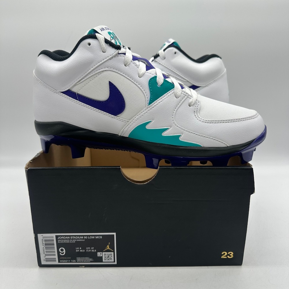 Nike HQ0211-105 Men 9 Air Jordan Stadium 90 Low MCS White Grape Baseball Cleats